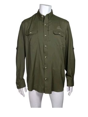 Ducks Unlimited Men's Olive Green Long-Sleeve Button Shirt Fishing Hunting